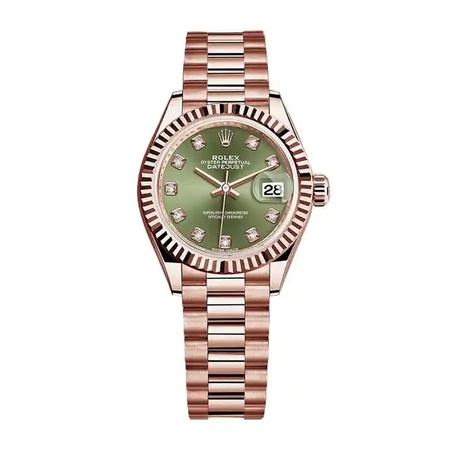 rolex-with-diamond-replica Rolex Lady-Datejust Everose Gold with Green Diamond 279165-0011 replica