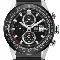black and stick dial of the TAG Carrera Black Rubber Replica