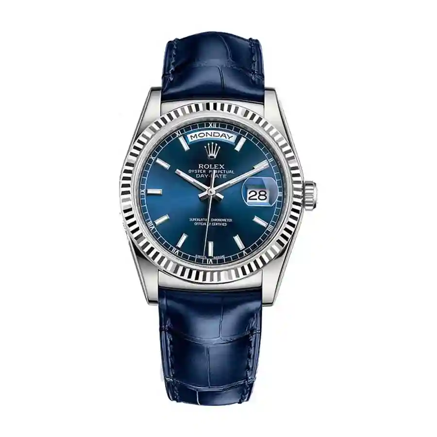rolex-president-day-date-white-gold-blue-dial-replica-118139 Rolex Leather Blue Replica