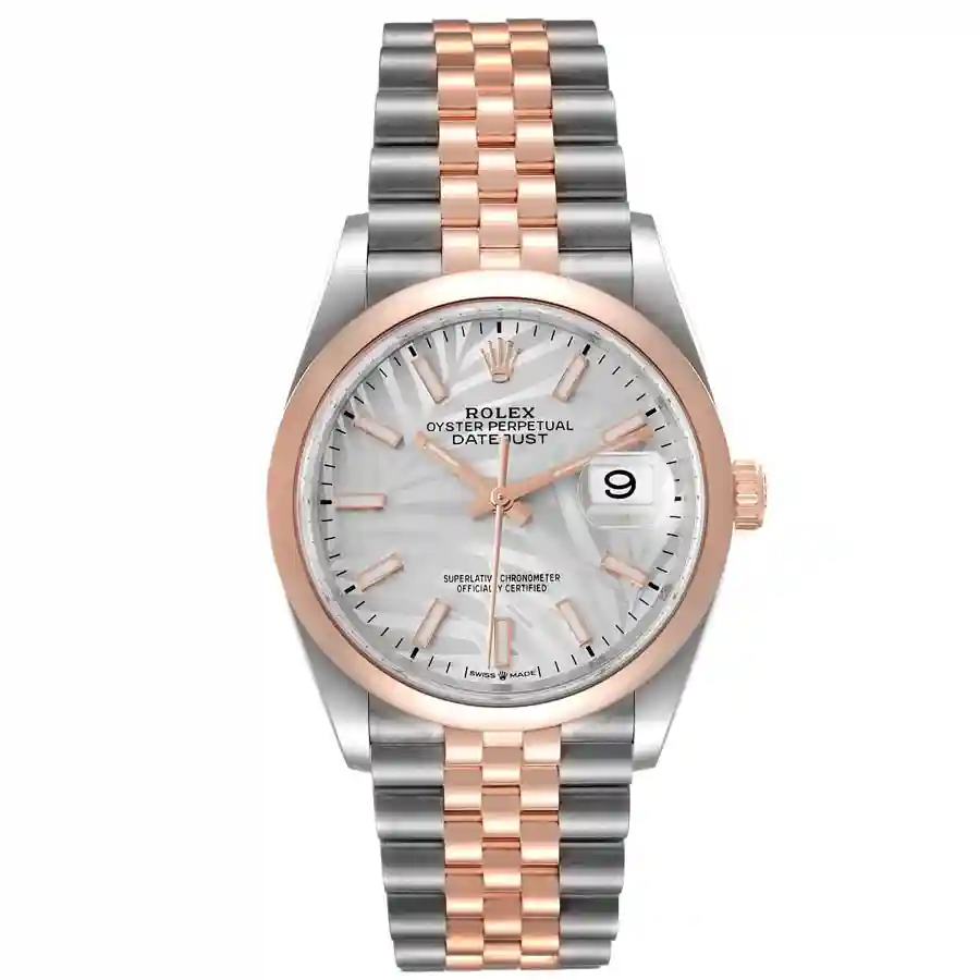 rolex-datejust-36-steel-everose-gold-silver-palm-dial-replica-watches-126201 Two Tone Datejust 36 replica