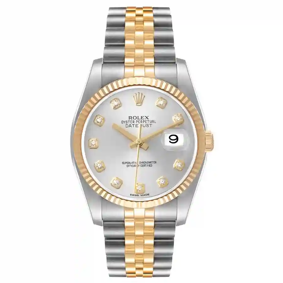 rolex-datejust-steel-yellow-gold-silver-diamond-dial-replica-watches-116233-47160 Silver Diamond Rolex replica