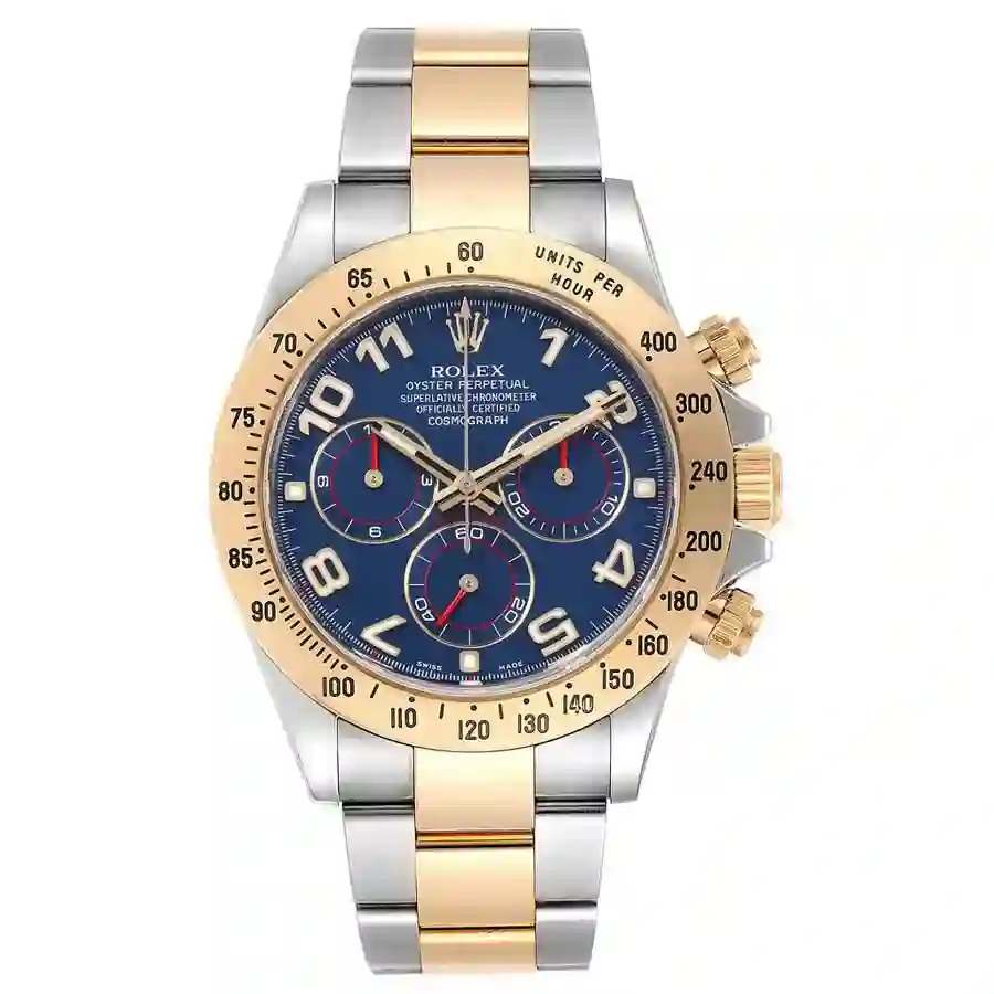 rolex-daytona-steel-yellow-gold-blue-racing-dial-replica-116523 Rolex Daytona Yellow Gold Replica