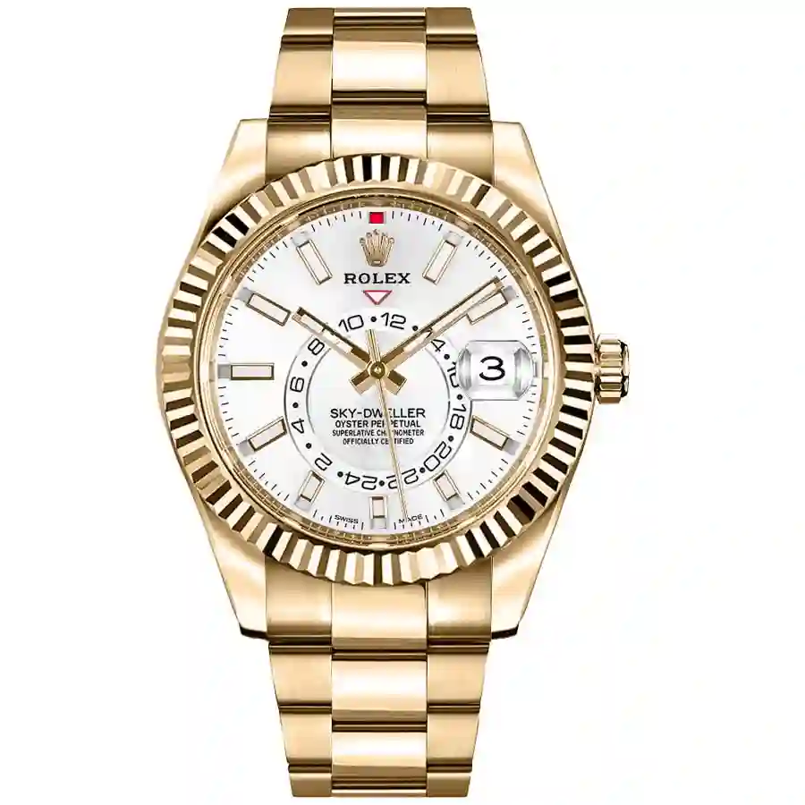 rolex-sky-dweller-luxury-replica-326938 Rolex Sky-Dweller Yellow Gold Fluted Bezel Replica