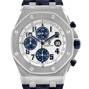 Blue and white dial of the watch